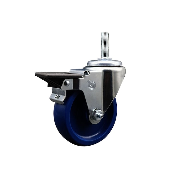 4 Inch Solid Polyurethane Wheel Swivel 58 Inch Threaded Stem Caster with Brake SCC